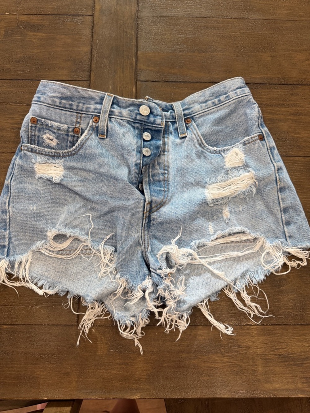 LEVIS 501 Light Blue Distressed High-Rise Denim Shorts